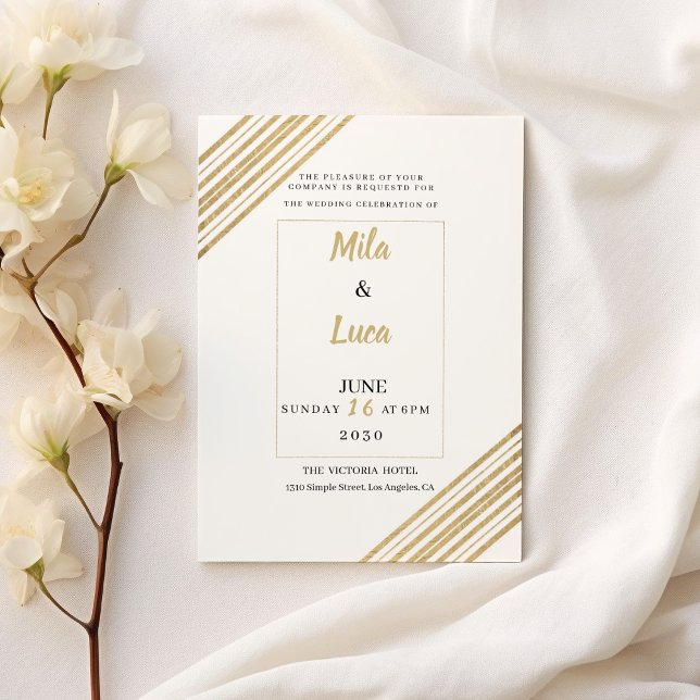 Geometric white and gold typography Wedding Invitation (Geometric white and gold typography Wedding )