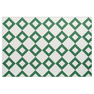 Geometric White and Green Diamond Pattern Fabric