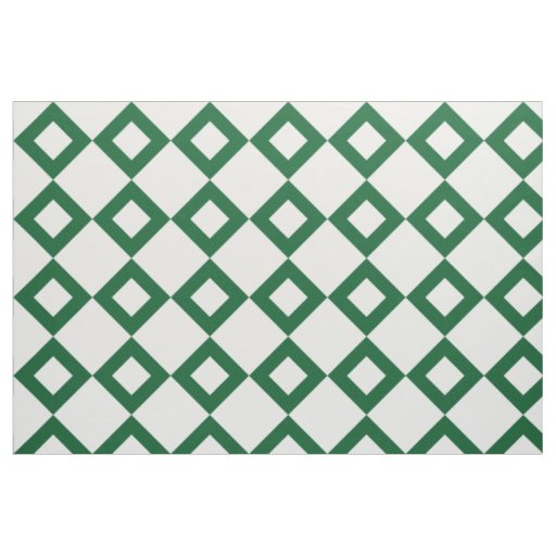 Geometric White and Green Diamond Pattern Fabric