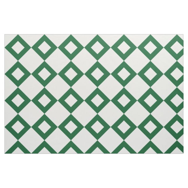 Geometric White and Green Diamond Pattern Fabric (Fat Quarter)