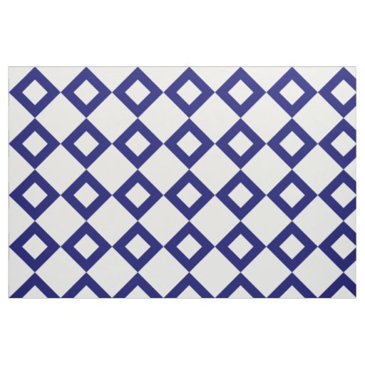 Geometric White and Navy Diamond Pattern Fabric