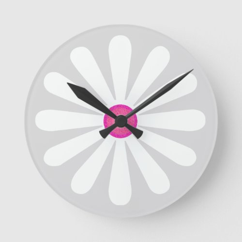 Geometric white and pink circle of flower petals round clock