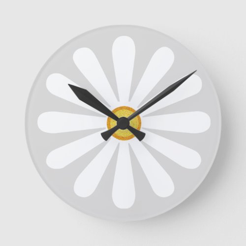 Geometric white and yellow daisy flower petals round clock