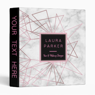 Geometric White Black Marble Rose Gold Trendy 3 Ring Binder