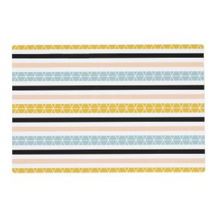 Geometric White Black Yellow Peach Stripes Pattern Placemat