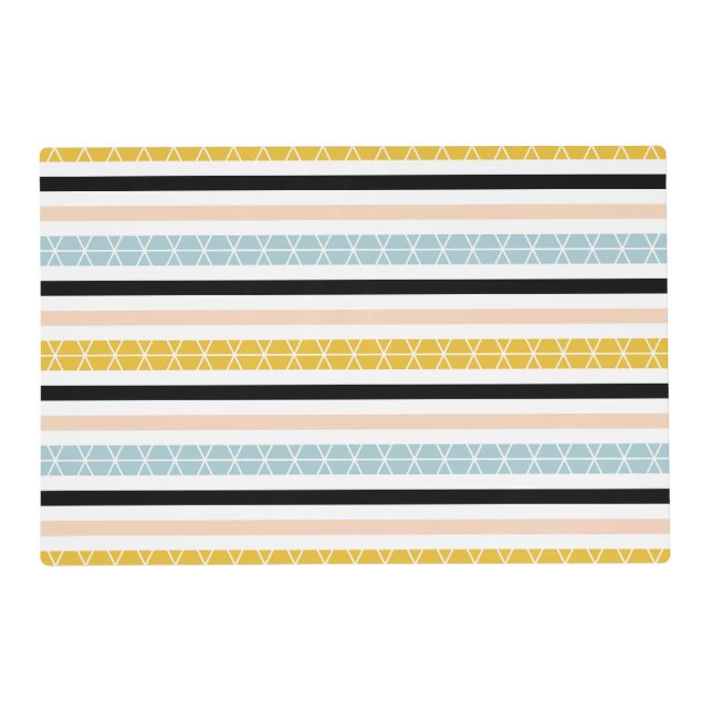 Geometric White Black Yellow Peach Stripes Pattern Placemat (Front)