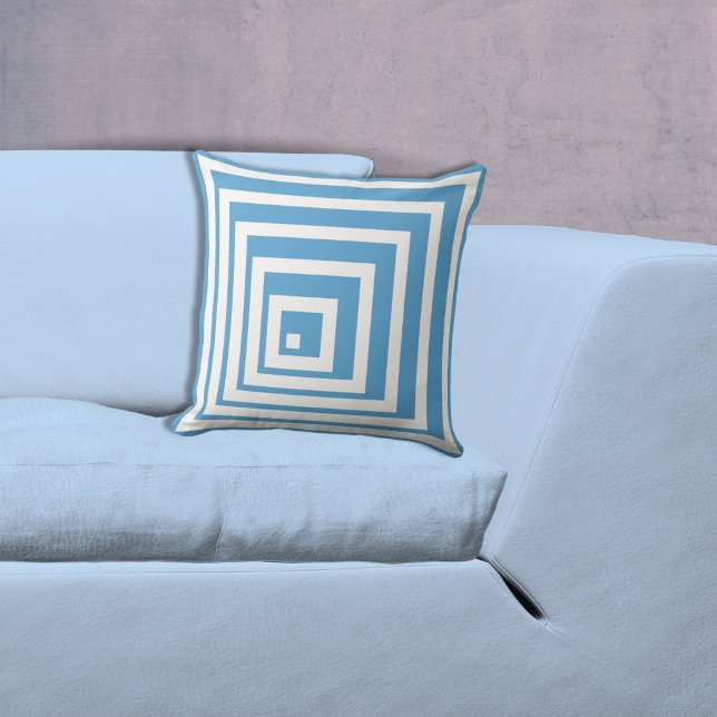 Geometric White & Blue Corner Pattern Throw Pillow (Geometric White & Blue Corner Pattern Throw Pillow)
