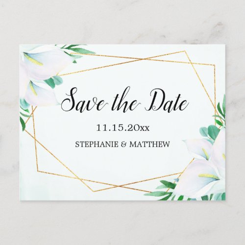 Geometric White Calla Lily Wedding Save The Date Announcement Postcard