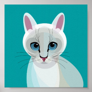 Geometric White Cat illustration Poster