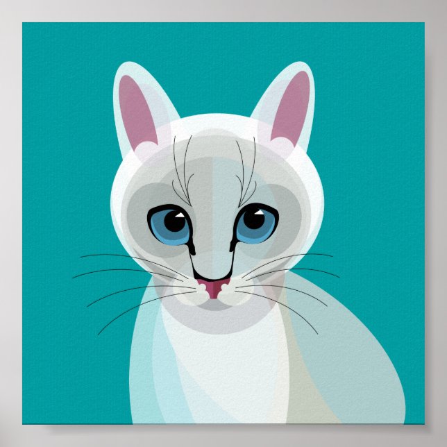 Geometric White Cat illustration Poster (Front)