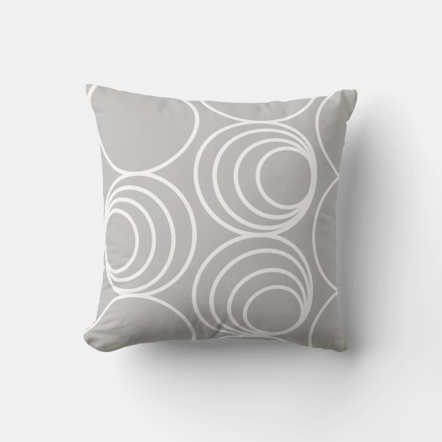 Geometric White Circle Silver Grey Modern Abstract Throw Pillow (Front)