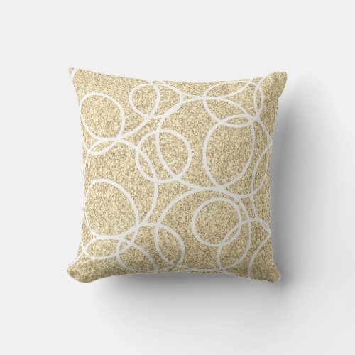 Geometric White Circles Abstract Gold Glitter Throw Pillow