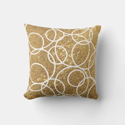 Geometric White Circles Abstract Gold Glitter Throw Pillow