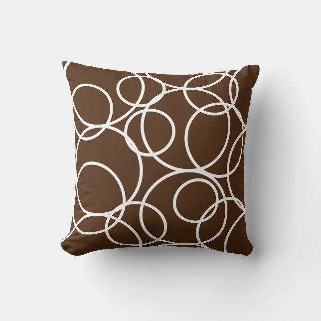 Geometric White Circles Abstract Modern Brown Throw Pillow (Front)