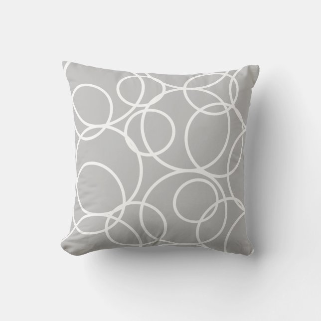 Geometric White Circles Abstract Modern Gray Throw Pillow (Front)
