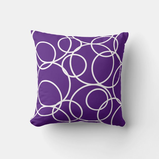 Geometric White Circles Abstract Modern Purple Throw Pillow (Front)