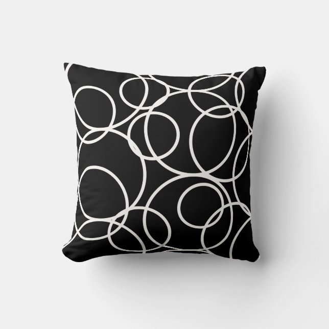 Geometric White Circles Black Modern Abstract Thro Throw Pillow (Front)