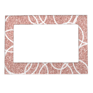 Geometric White Circles Blush Pink Glitter Modern Magnetic Frame