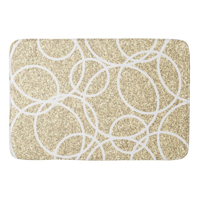 Geometric White Circles Gold Glitter Abstract Bath Bath Mat (Front)