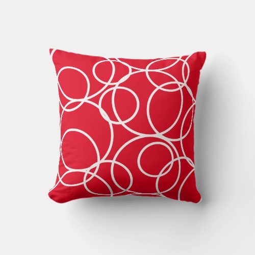 Geometric White Circles Red Modern Abstract  Throw Pillow