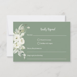 Geometric White Floral Sage RSVP Card
