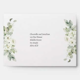 Geometric White Floral Sage Wedding Envelopes