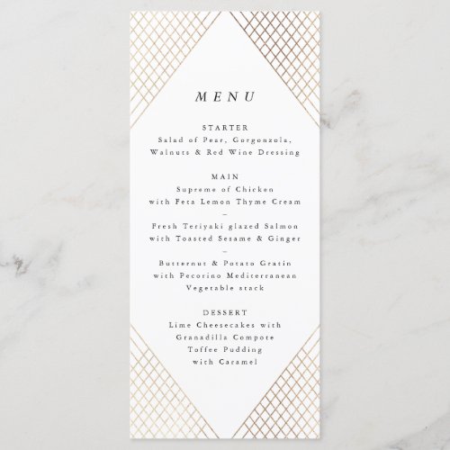 Geometric White Gold Gatsby Tall 2 Wedding Menu