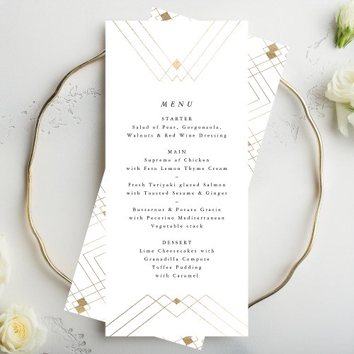 Geometric White Gold Gatsby Tall 2 Wedding Menu