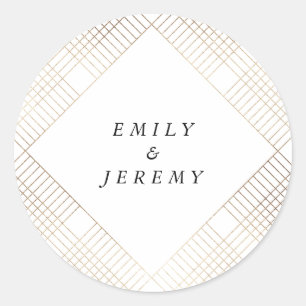 Geometric White Gold Gatsby Wedding Classic Round Sticker