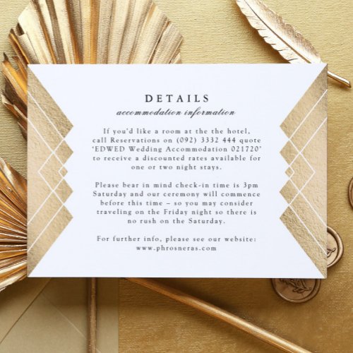 Geometric White Gold Gatsby Wedding Enclosure Card
