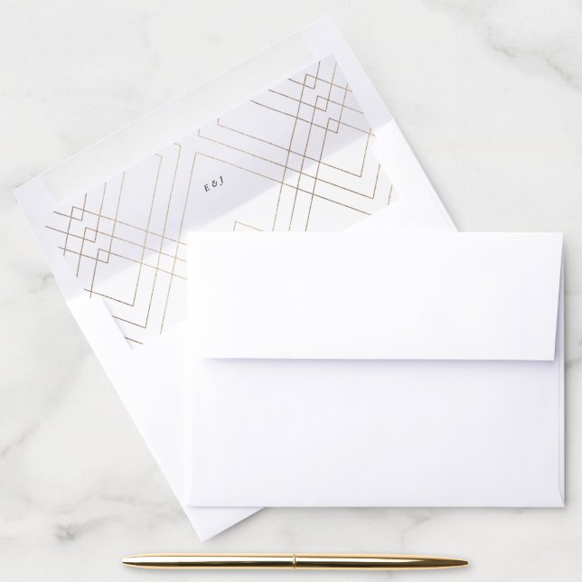Geometric White Gold Gatsby Wedding Envelope Liner (Desk)