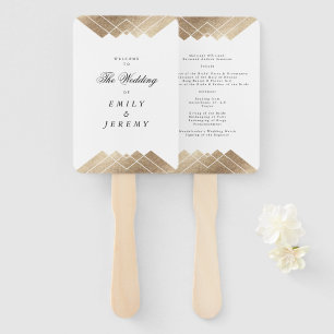 Geometric White Gold Gatsby Wedding Hand Fan