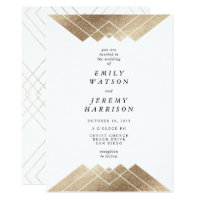 Geometric White Gold Gatsby Wedding Invitation