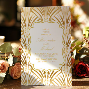 Geometric White Gold Gatsby Wedding Invitation