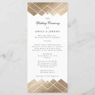 Geometric White Gold Gatsby Wedding Program