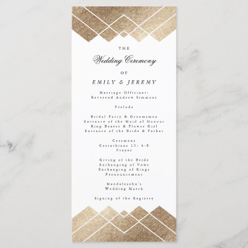 Geometric White Gold Gatsby Wedding Program