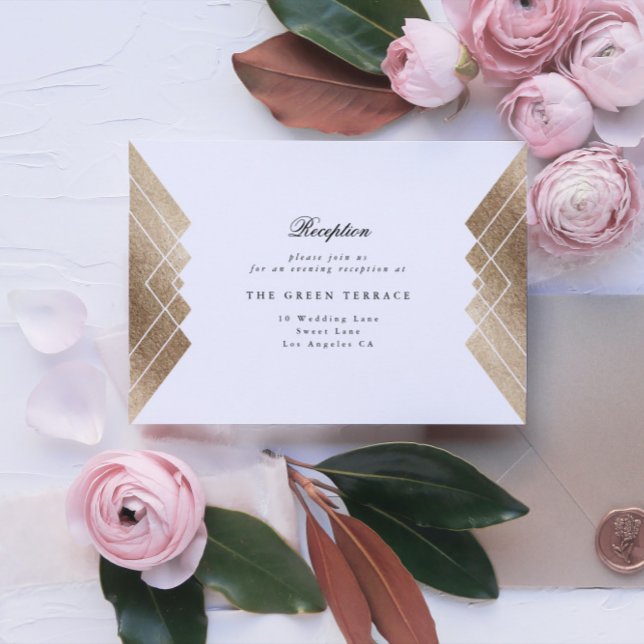 Geometric White Gold Gatsby Wedding Reception Card (Creator Uploaded)