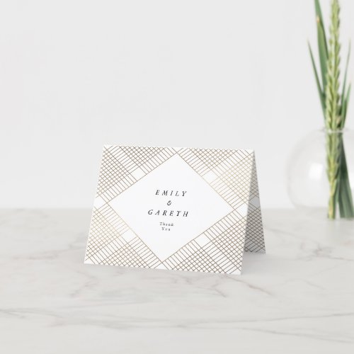 Geometric White Gold Gatsby Wedding Thank You Card