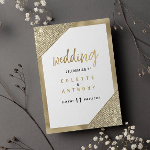 Geometric white gold glitter glam Wedding Program