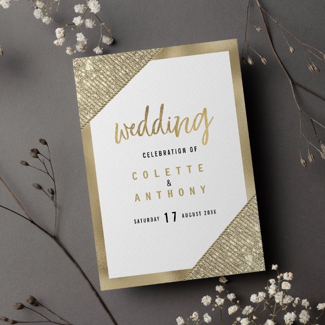 Geometric white gold glitter glam Wedding Program (Geometric white gold glitter glam Wedding Program)