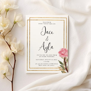 Geometric white gold pink mint flower Wedding Invitation