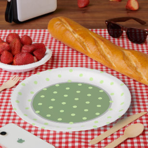 Geometric White Green Polka Dots Paper Plates
