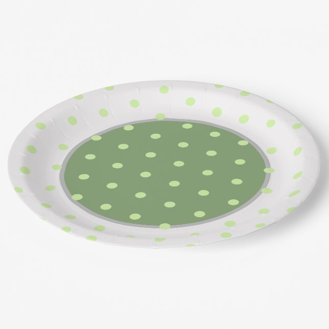 Geometric White Green Polka Dots Paper Plates (Angled)