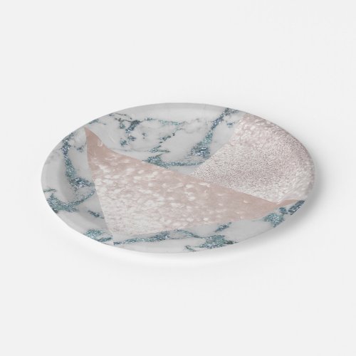 Geometric White Pink Rose Blue Glitter Gold Marble Paper Plates