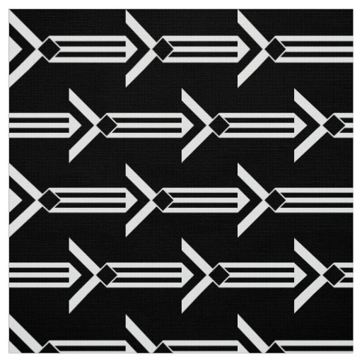 Geometric White Stripes and Chevrons on Black Fabric