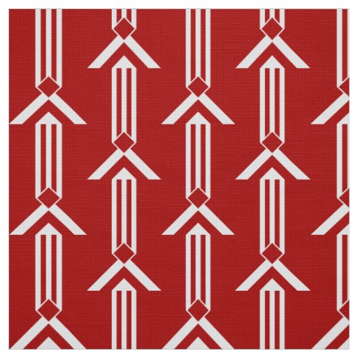 Geometric White Stripes and Chevrons on Red Fabric