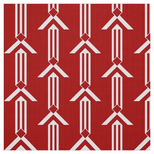 Geometric White Stripes and Chevrons on Red Fabric (Swatch)