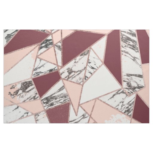 Geometric Wine Peach Marble and Rose Gold Triangle Fabric