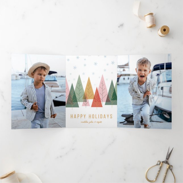 Geometric Winter Wonderland Tri-Fold Holiday Card (Inside)