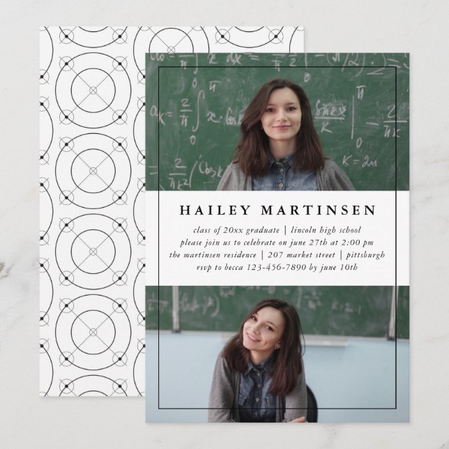 Geometric with Frame Two Photo Graduation Party Invitation (Front/Back)